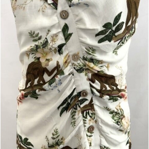 Farm Rio Dress L Ivory Floral Exotic Monkey Print Mini Brazil Tropical - Picture 11 of 12